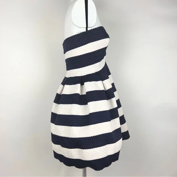 San Souci Navy & White Striped Strapless Mini Dress Size M - Picture 5 of 9
